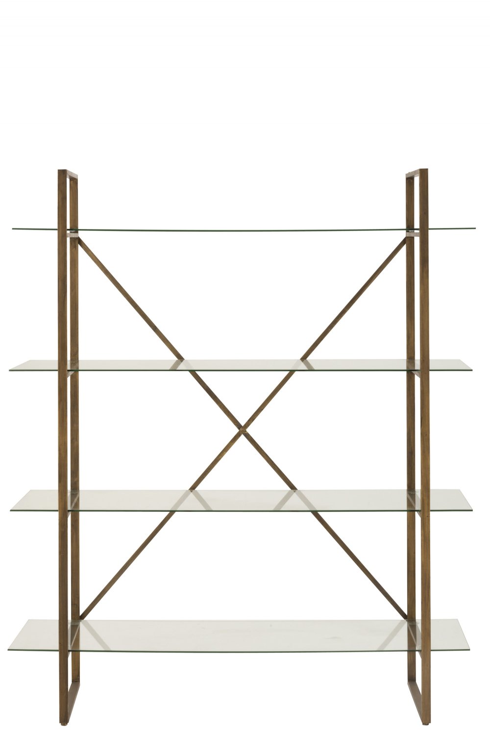 Étagère rectangulaire 4 niveaux TOTA en verre et métal or.